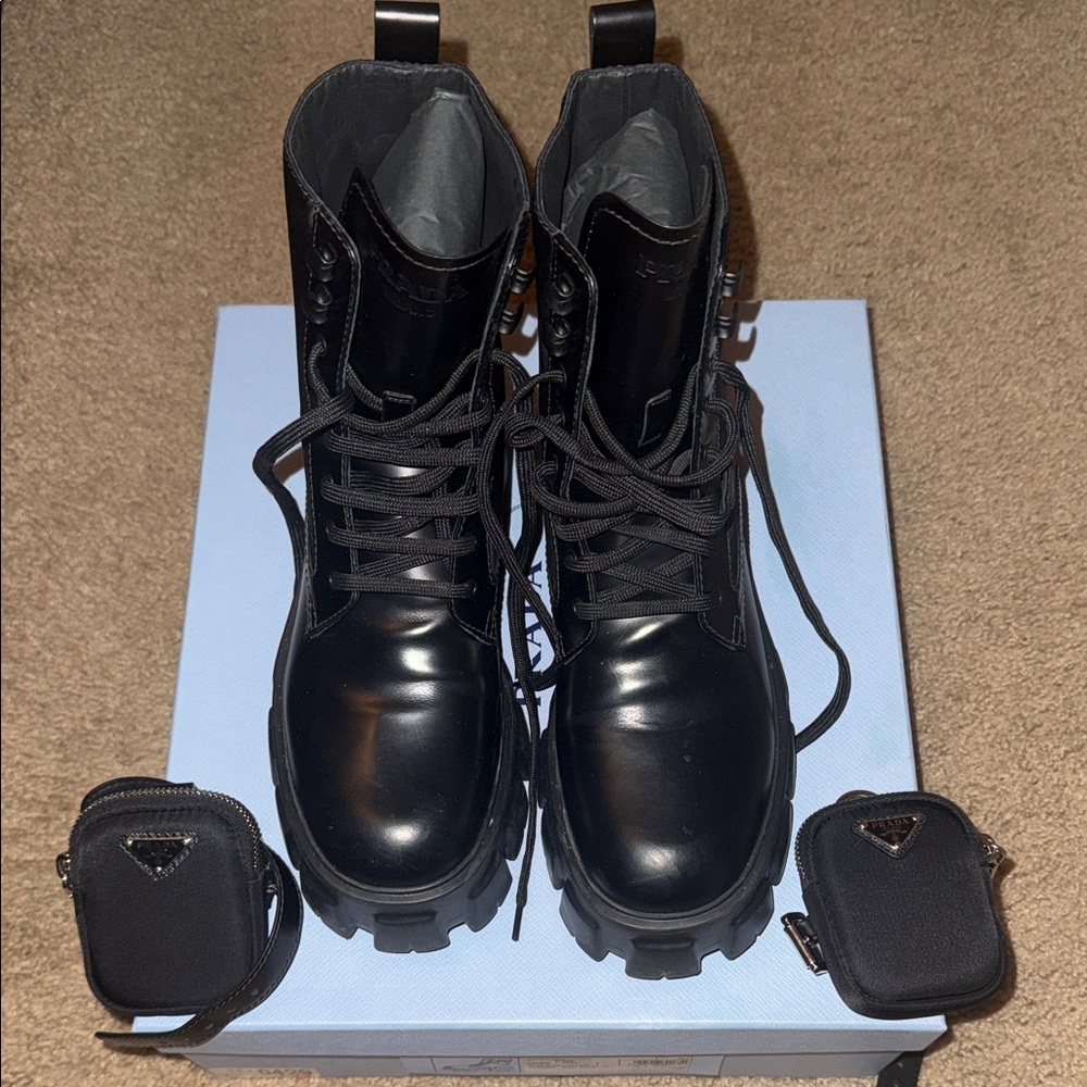 Prada Black Leather Boots with Pouches